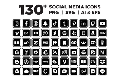 Rounded Square Outer Border Social Media Icons Set
