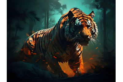 a tiger filled with a forest