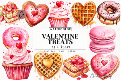 Watercolor Valentine Treats Clipart