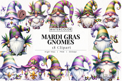 Watercolor Mardi Gras Gnomes Clipart
