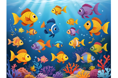 Big Family of Fish in the sea