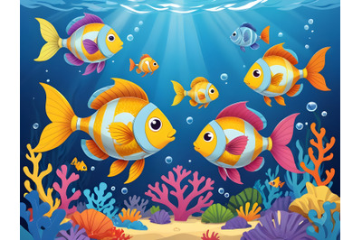 Big Family of Fish in the sea