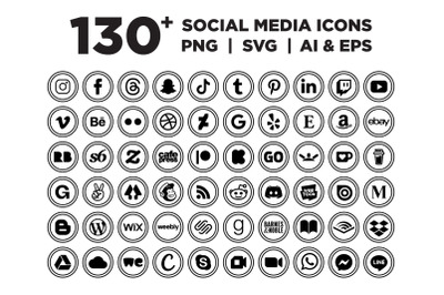 Circle Double Outline Social Media Icons Set