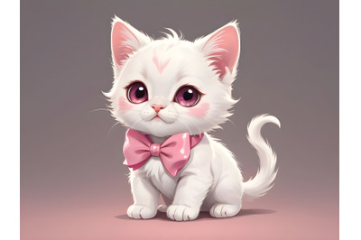 Very Cute Cat with pink bow. Vector illustration