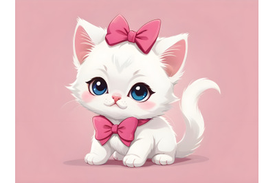 Very Cute Cat with pink bow. Vector illustration