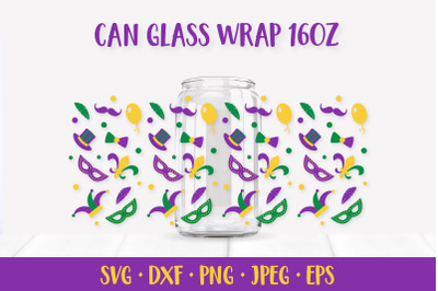 Mardi Gras Can Glass Wrap. Carnival Glass Can SVG