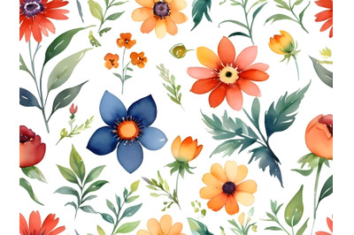 Watercolor flowers collection on white