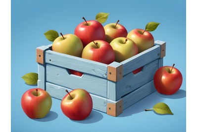 Wooden box with fresh apples