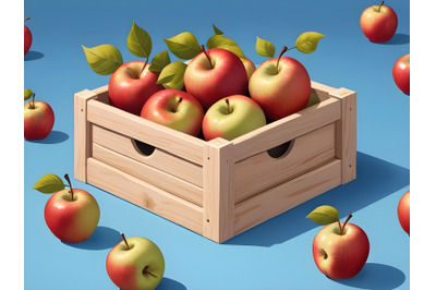 Wooden box with fresh apples