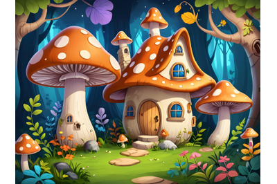 Mushroom house in an enchanted forest