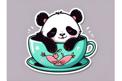 panda sleeping in teacup