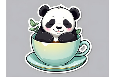 panda sleeping in teacup