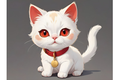 Illustration of Cute cat wearing a red collar with gold tag