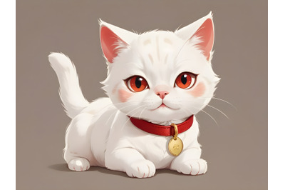 Illustration of Cute cat wearing a red collar with gold tag