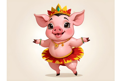 Illustration of cute samba dancer pig,