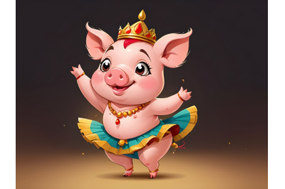 Illustration of cute samba dancer pig,