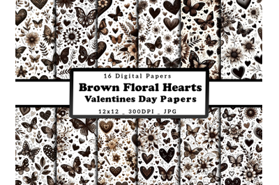 Bown Floral Hearts and Butterflies Valentine&#039;s Day Papers