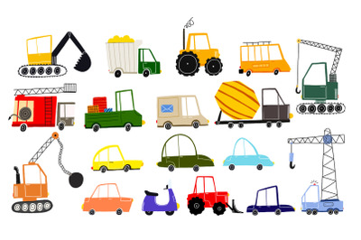 Set of cartoon cars. Illustration with cartoon transport.