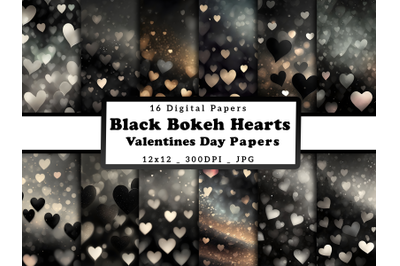 Black Hearts Valentine Day Digital Papers