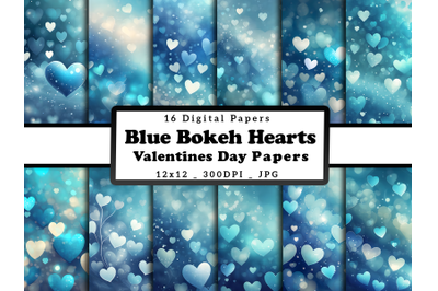 Blue Hearts Valentine Day Digital Papers