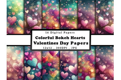 Colorful Hearts Valentine Day Digital Papers