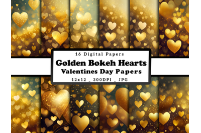 Golden Hearts Valentine Day Digital Papers