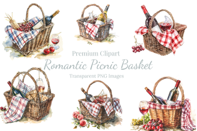 Romantic Picnic Basket Valentine Clipart