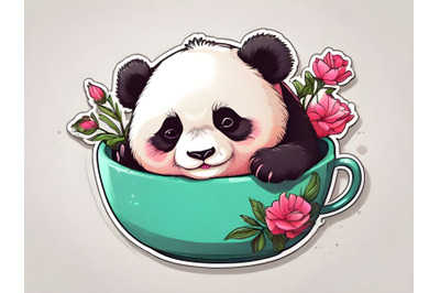 Illustration of panda sleeping in teacup