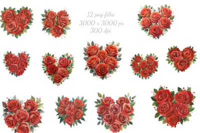 Valentine Red Rose Heart Bouquet Clipart