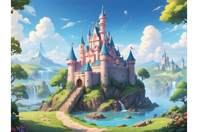 Fantasy landscape with magic fairy tale princess castle