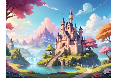 Fantasy landscape with magic fairy tale princess castle