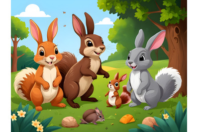 Farm animals with rabbits and squirrels1