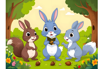 Farm animals with rabbits and squirrels1