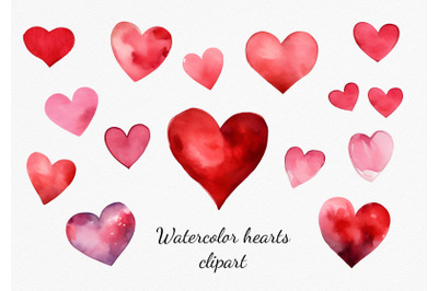 Watercolor red and pink hearts clipart. Valentines Day clipart, Weddin