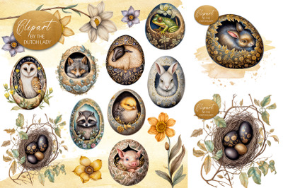 Animals In Easter Eggs Clipart Set