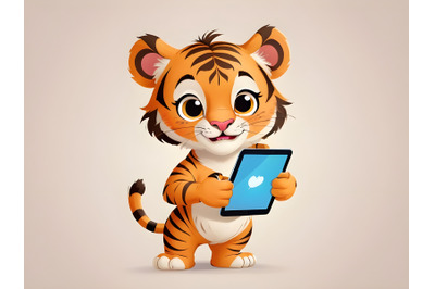 Cute Tiger cub holding tablet