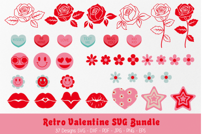 Retro Love Icons SVG | Retro Love SVG | Roses PNG | Love Kisses