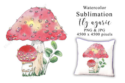 Mushrooms Watercolor Fly Agaric Art Leaves