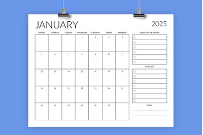 2025 8.5 x 11 Inch Planner Calendar Template