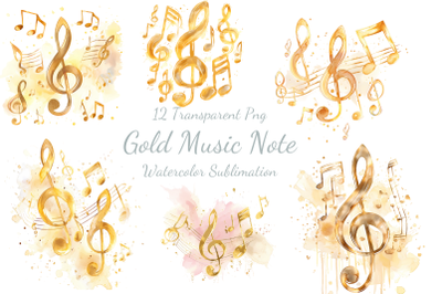 Golden Music Note Watercolor Sublimation