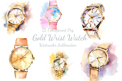 Gold Wrist Watch Watercolor Sublimation