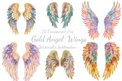 Golden Angel Wings Watercolor Sublimation