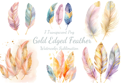 Gold Edged Feather Watercolor Sublimation