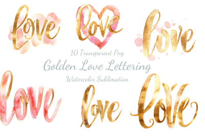 Golden Love Lettering Watercolor Sublimation