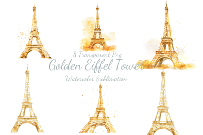 Golden Eiffel Tower Watercolor Sublimation