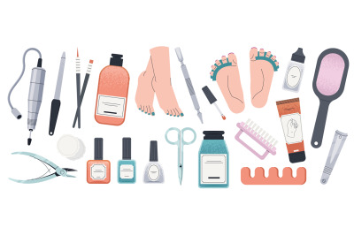 Pedicure tools. Manicure and pedicure set with nail cutter, nail polis