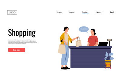 Clothing shop landing page. Woman buying things at boutique. Customer