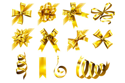 Decorative corner bow. Golden favor ribbon, yellow angle bows and luxu