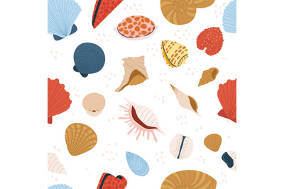 Seashell seamless pattern. Tropical and nautical elements. Ocean under