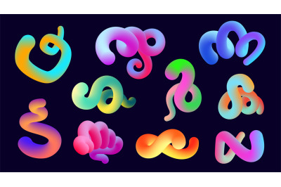 Liquid colorful curve shapes. Abstract modern strokes with different f